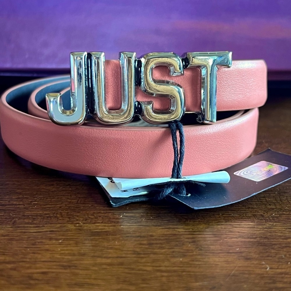 JUST CAVALLI Dusty Rose Leather Silver Buckle Belt Size 80